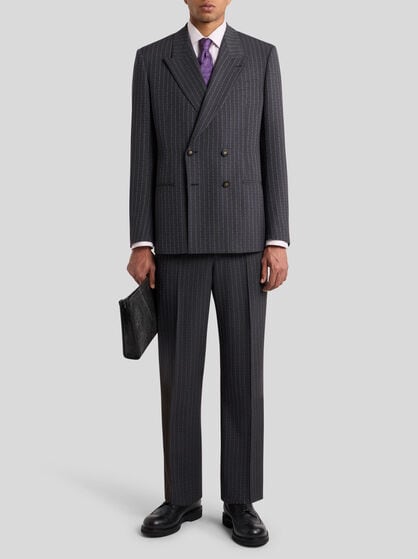 PINSTRIPED WOOL TROUSERS WITH ETRO LOGO-BRANDED STRIPE