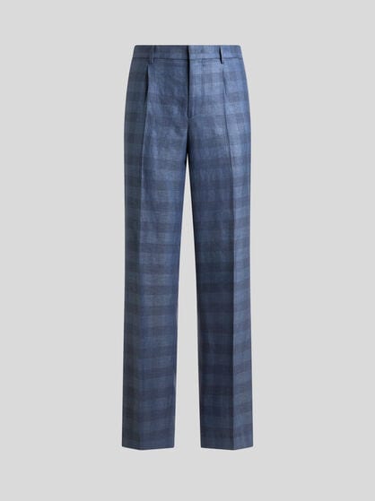 LINEN-BLEND JACQUARD TROUSERS WITH CHECK MOTIF