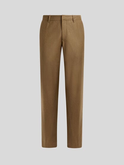 PLAIN-COLOURED WOOL FLANNEL TROUSERS
