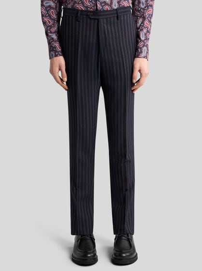 STRIPED WOOL-BLEND TROUSERS