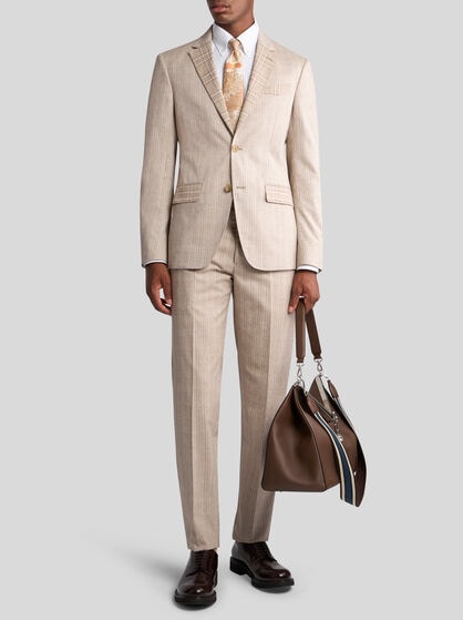 STRIPED WOOL AND COTTON SUIT
