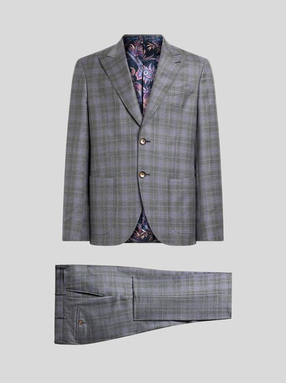 SINGLE-BREASTED WOOL AND CASHMERE SUIT WITH CHECK MOTIF