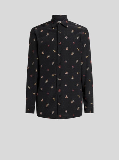 SILK SHIRT WITH MICRO FLOWER AND ANIMAL MOTIF