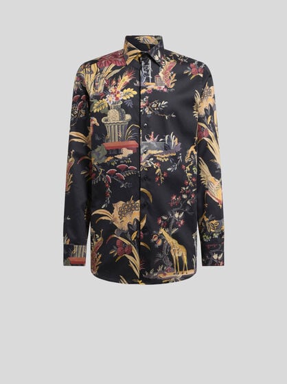 SHIRT IN COTTON SATIN WITH FLOWER AND ANIMAL MOTIF