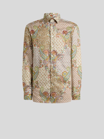SHIRT IN COTTON SATIN WITH PAISLEY AND TIE MOTIF