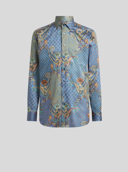 SHIRT IN COTTON SATIN WITH PAISLEY AND TIE MOTIF
