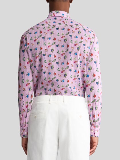 MICRO-STRIPED SHIRT WITH FLOWERS