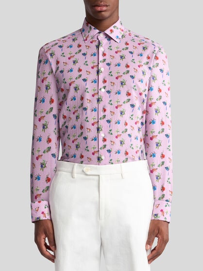 MICRO-STRIPED SHIRT WITH FLOWERS