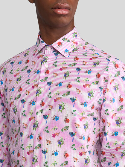 MICRO-STRIPED SHIRT WITH FLOWERS