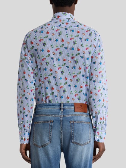 MICRO-STRIPED SHIRT WITH FLOWERS