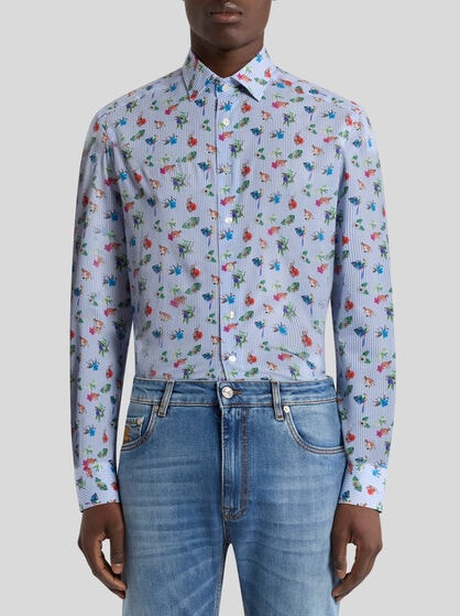 MICRO-STRIPED SHIRT WITH FLOWERS