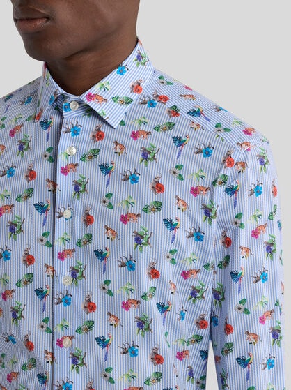 MICRO-STRIPED SHIRT WITH FLOWERS