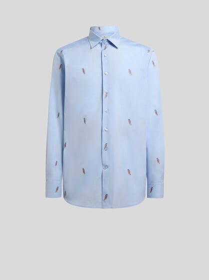 COTTON JACQUARD SHIRT WITH FIL COUP&Eacute; PARROTS