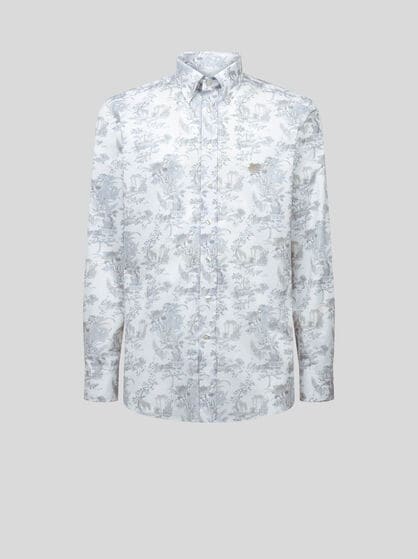 STRETCH COTTON BUTTON-DOWN SHIRT WITH FLOWER AND ANIMAL MOTIF