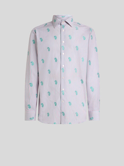 ストライプ コットン カットジャカード シャツ