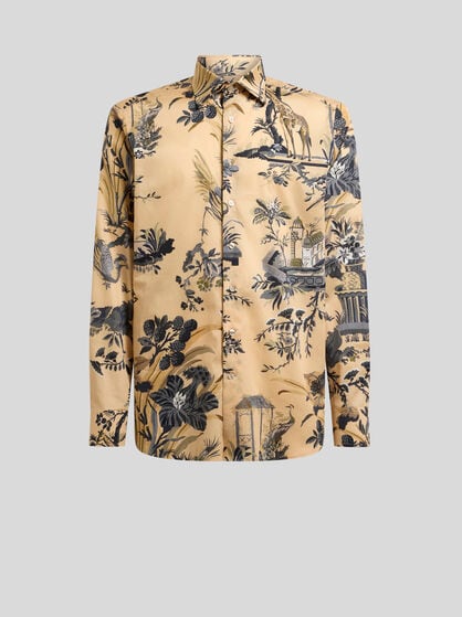 SHIRT IN COTTON SATIN WITH FLOWER AND ANIMAL MOTIF