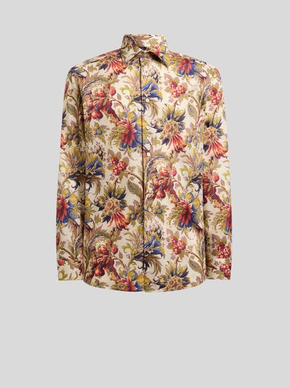 COTTON SATIN SHIRT WITH FLORAL MOTIF