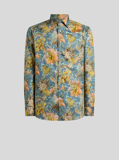 COTTON SATIN SHIRT WITH FLORAL MOTIF