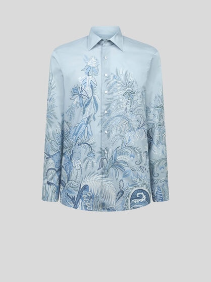 COTTON SHIRT WITH PLACED FLORAL PRINT