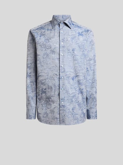 COTTON JACQUARD SHIRT WITH FLORAL PAISLEY MOTIF