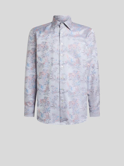 COTTON JACQUARD SHIRT WITH FLOWER AND ANIMAL MOTIF