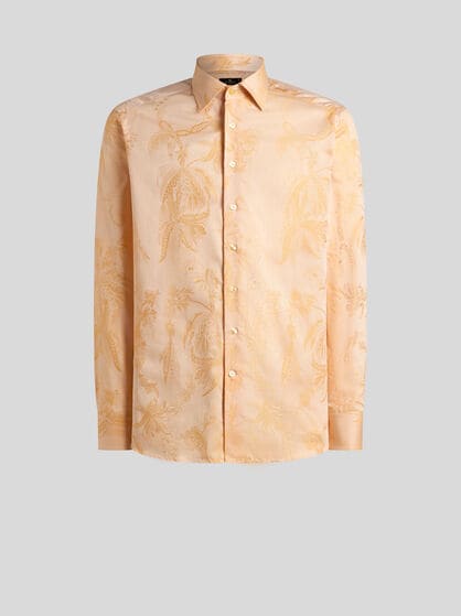 JACQUARD-HEMD AUS BAUMWOLLE MIT PAPAGEIEN- UND PALMENMOTIV