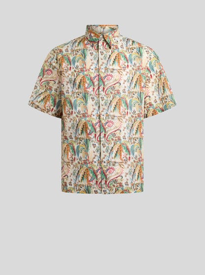 SHORT-SLEEVED COTTON SHIRT WITH FLORAL MOTIF