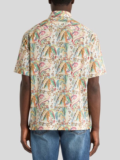 SHORT-SLEEVED COTTON SHIRT WITH FLORAL MOTIF