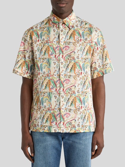 SHORT-SLEEVED COTTON SHIRT WITH FLORAL MOTIF