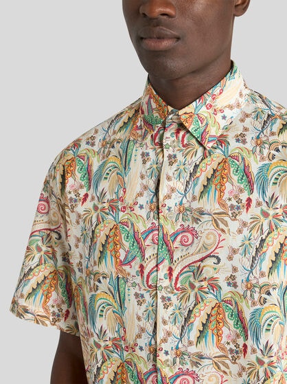 SHORT-SLEEVED COTTON SHIRT WITH FLORAL MOTIF
