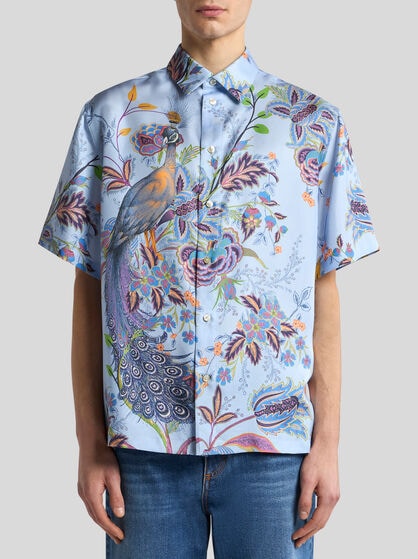 SILK SHIRT WITH PEACOCK MOTIF