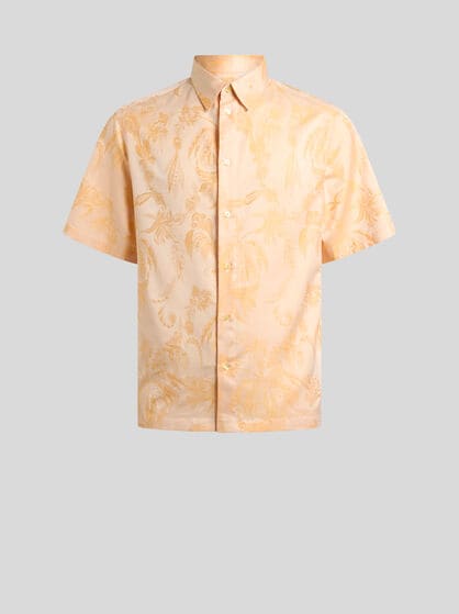 CAMISA DE MANGA CORTA JACQUARD DE ALGOD&Oacute;N CON MOTIVO DE LOROS Y PALMERAS