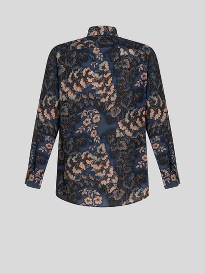 폴리지 프린트 실크 셔츠