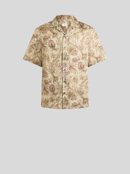 BOWLING SHIRT IN COTTON SATIN WITH FLORAL PAISLEY MOTIF