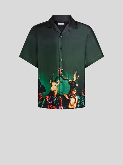 SILK BOWLING SHIRT WITH PLACED ANIMAL PRINT