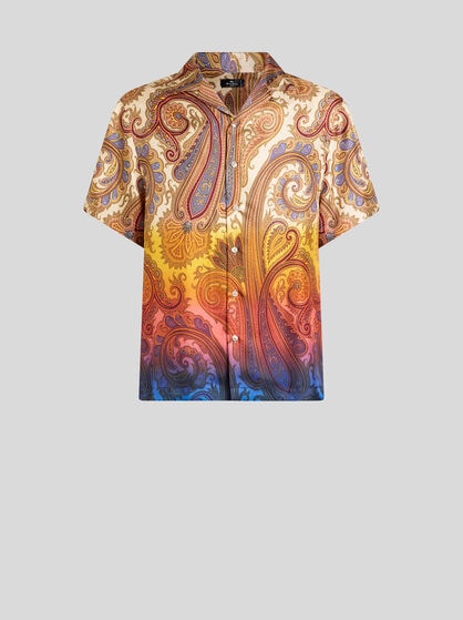 SILK BOWLING SHIRT WITH PLACED DEGRAD&Eacute; PAISLEY PRINT