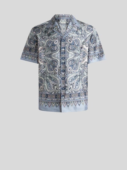 SILK BOWLING SHIRT WITH PLACED POCKET-SQUARE PAISLEY PRINT