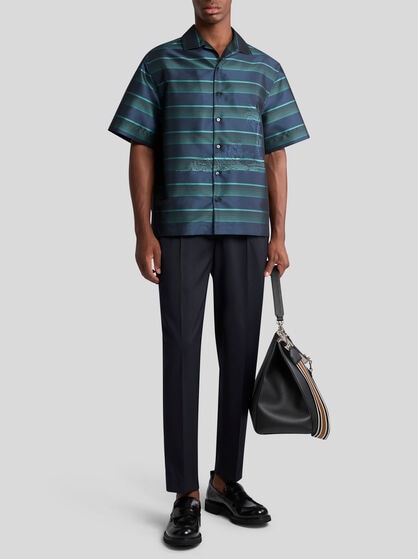 STRIPED AND SAFARI-PRINT BOWLING SHIRT