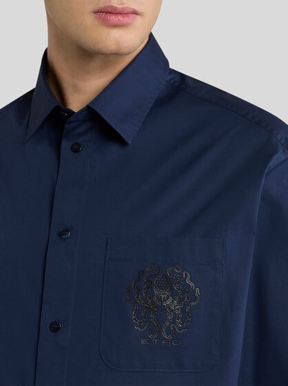 SHIRT WITH BREAST POCKET AND OCTOPUS EMBROIDERY
