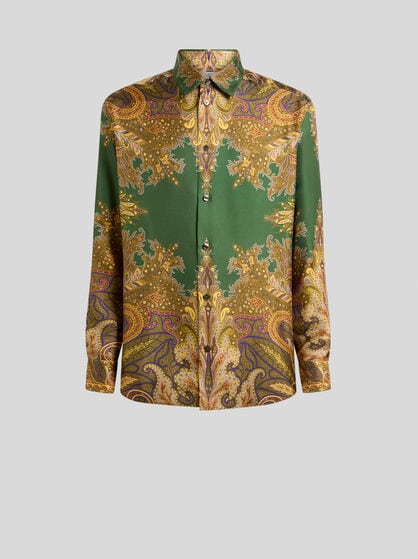 SILK TWILL SHIRT WITH PLACED PAISLEY POCHETTE PRINT