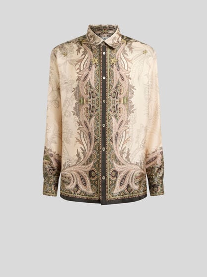 SILK TWILL SHIRT WITH PLACED PEGASO PRINT