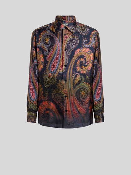 SILK TWILL SHIRT WITH PLACED DEGRAD&Eacute; PAISLEY PRINT
