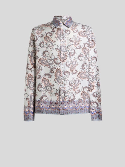 SILK SHIRT WITH PLACED LEAFY PAISLEY PRINT