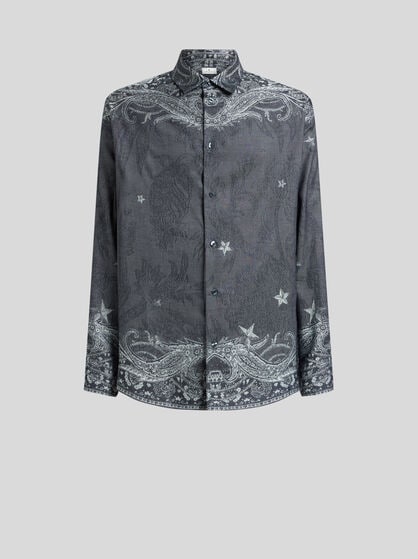 COTTON AND SILK SHIRT WITH PLACED PEGASO MOTIF