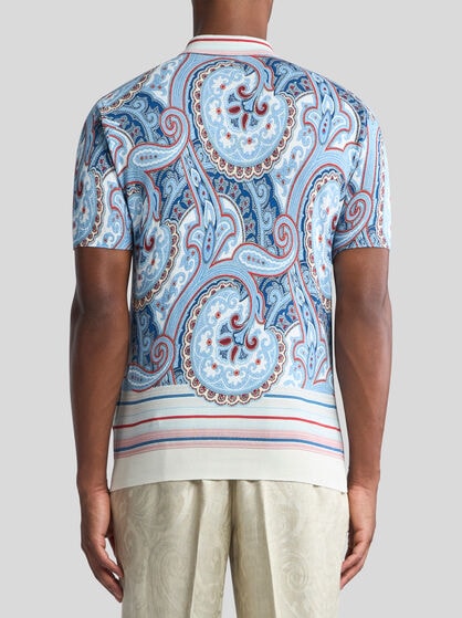 COTTON PAISLEY POLO SHIRT WITH STRIPES