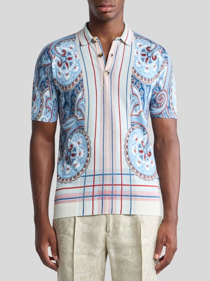 COTTON PAISLEY POLO SHIRT WITH STRIPES
