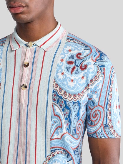COTTON PAISLEY POLO SHIRT WITH STRIPES
