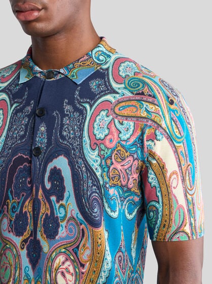 MULTICOLOURED COTTON PAISLEY POLO SHIRT