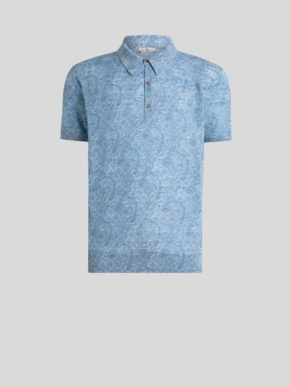 LINEN-BLEND POLO SHIRT WITH FLORAL MOTIF