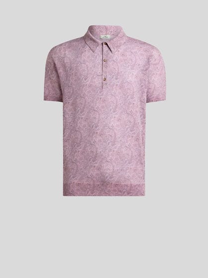 LINEN-BLEND POLO SHIRT WITH FLORAL MOTIF